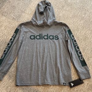 Adidas Heather Gray Hoodie with Dark Green Details